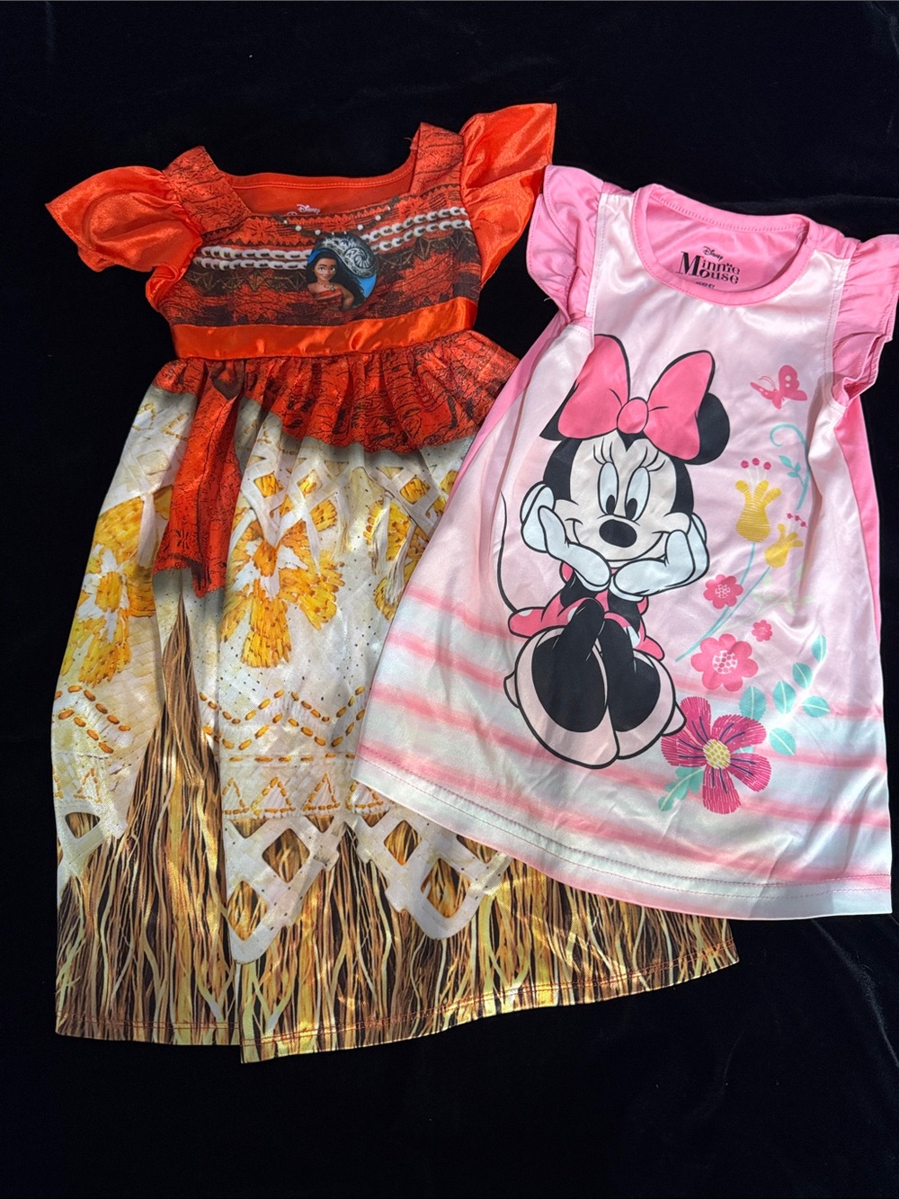 Disney Minnie Mouse Pink Girls' PJ Dress & Moana-Inspired Red Floral Play Dress